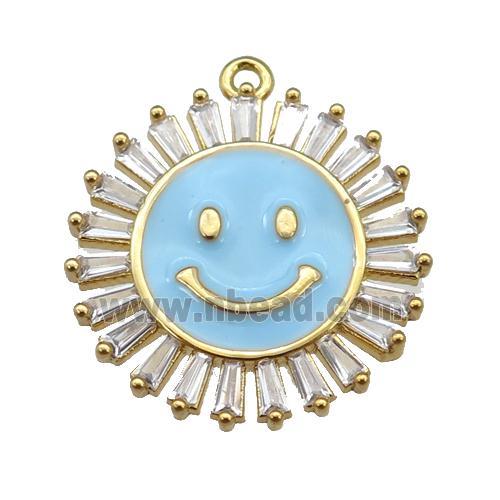 copper Emoji pendant paved zircon with blue enamel, gold plated