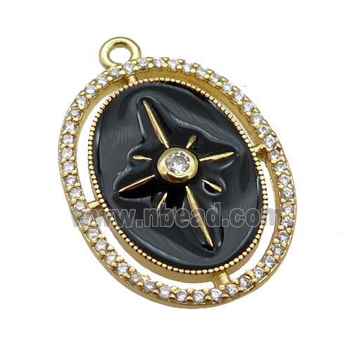 copper northStar pendant paved zircon with black enamel, gold plated