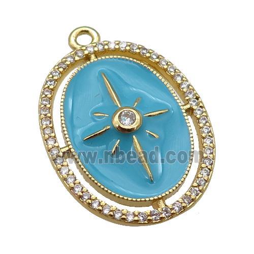 copper northStar pendant paved zircon with teal enamel, gold plated