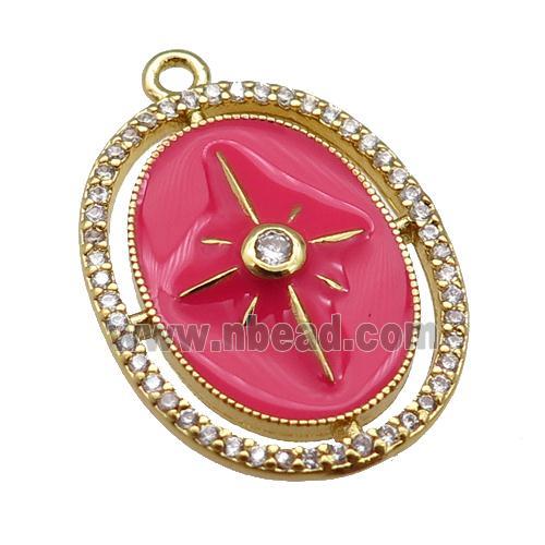 copper northStar pendant paved zircon with red enamel, gold plated