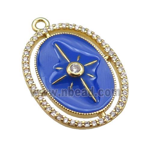 copper northStar pendant paved zircon with royalblue enamel, gold plated