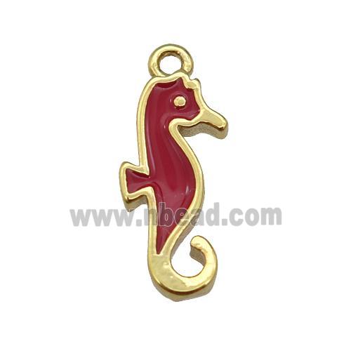 copper SeaHorse pendant with red enamel, gold plated