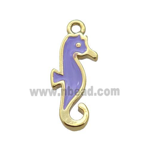 copper SeaHorse pendant with lavender enamel, gold plated