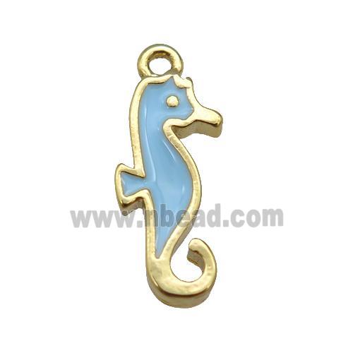 copper SeaHorse pendant with blue enamel, gold plated