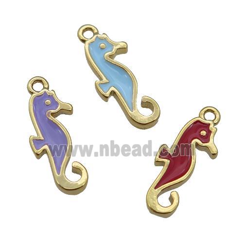 copper SeaHorse pendant with enamel, gold plated, mixed