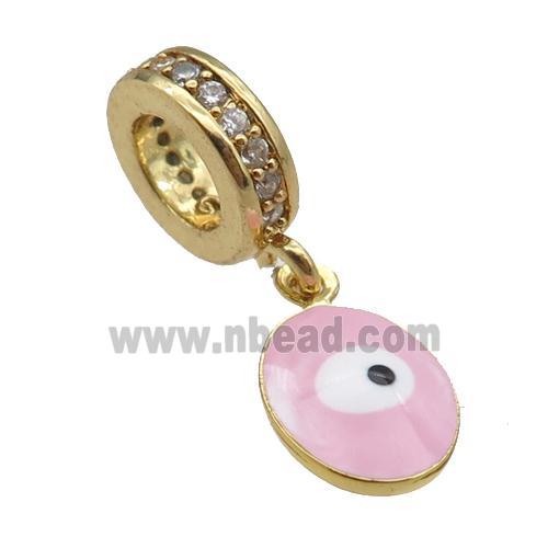 copper Evil Eye pendant with pink enamel, gold plated