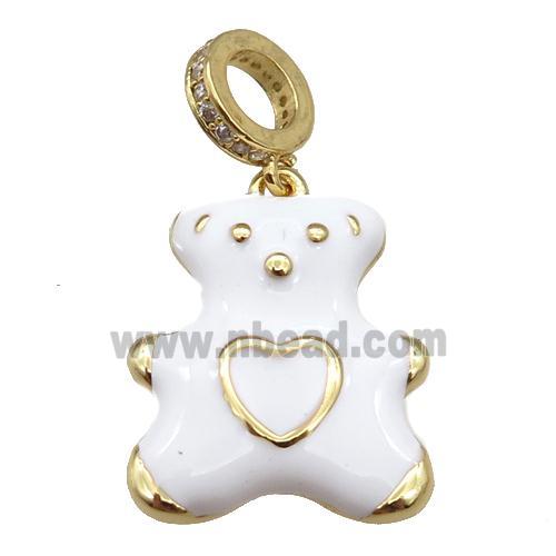 copper Bear pendant with white enamel, gold plated