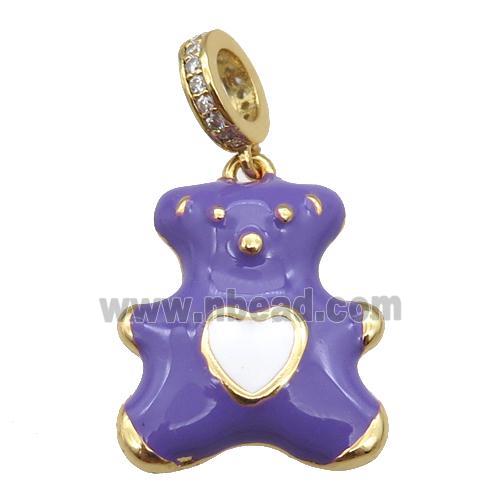 copper Bear pendant with lavender enamel, gold plated