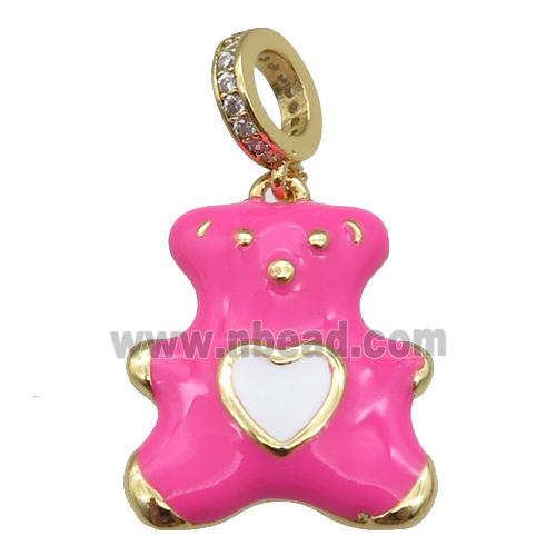 copper Bear pendant with hotpink enamel, gold plated