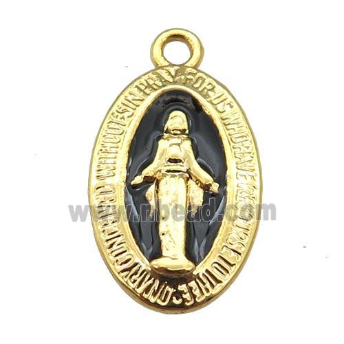 copper Jesus pendant with black enamel, gold plated