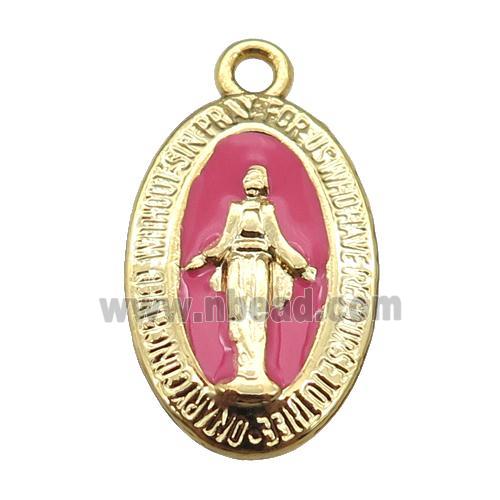 copper Jesus pendant with hotpink enamel, gold plated