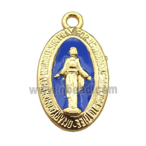copper Jesus pendant with blue enamel, gold plated