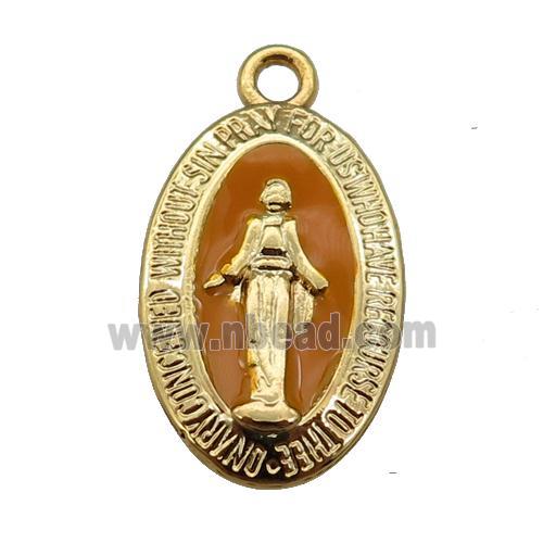 copper Jesus pendant with brown enamel, gold plated