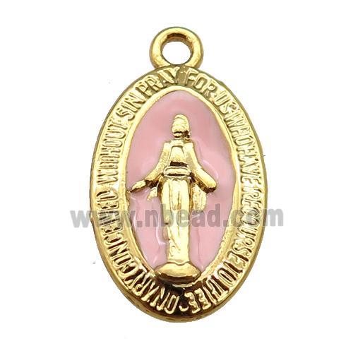 copper Jesus pendant with pink enamel, gold plated