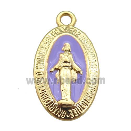 copper Jesus pendant with lavender enamel, gold plated
