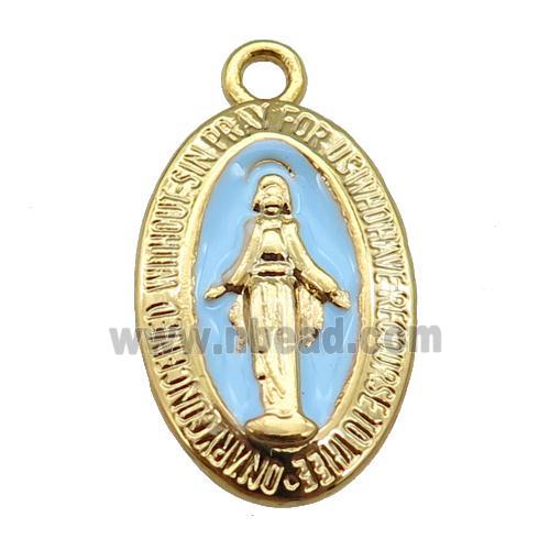 copper Jesus pendant with blue enamel, gold plated