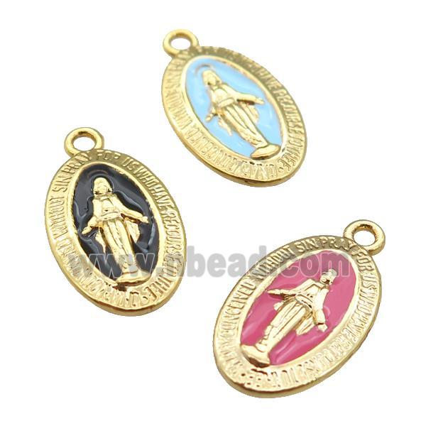 copper Jesus pendant with enamel, gold plated, mixed