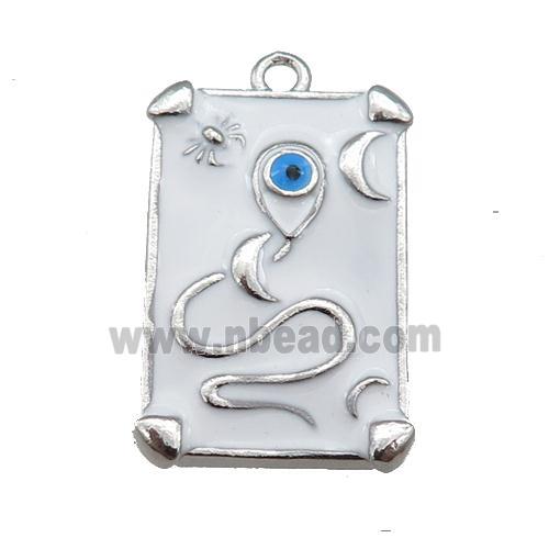 copper Tarot Card pendant with white enamel, platinum plated