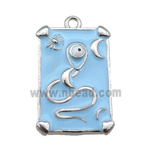 copper Tarot Card pendant with blue enamel, platinum plated