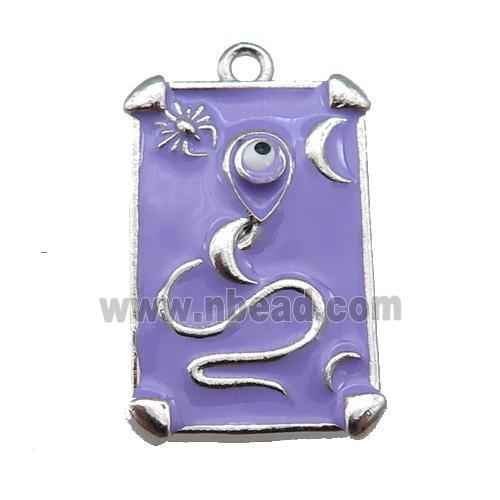 copper Tarot Card pendant with lavender enamel, platinum plated