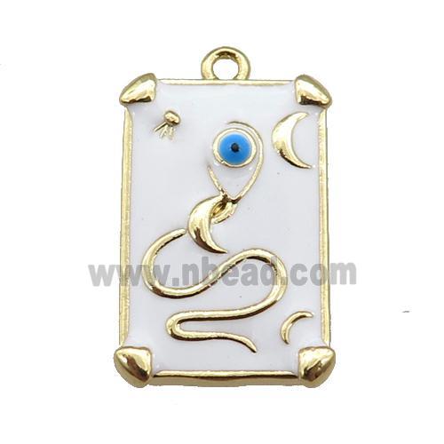 copper Tarot Card pendant with white enamel, gold plated