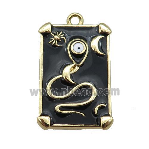 copper Tarot Card pendant with black enamel, gold plated