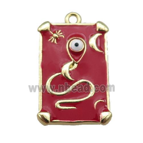 copper Tarot Card pendant with red enamel, gold plated