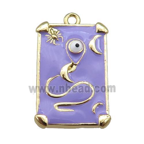 copper Tarot Card pendant with lavender enamel, gold plated