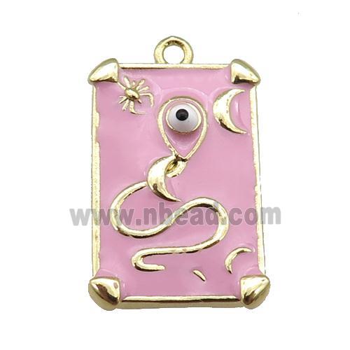 copper Tarot Card pendant with pink enamel, gold plated