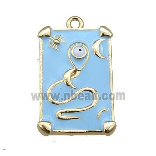 copper Tarot Card pendant with blue enamel, gold plated