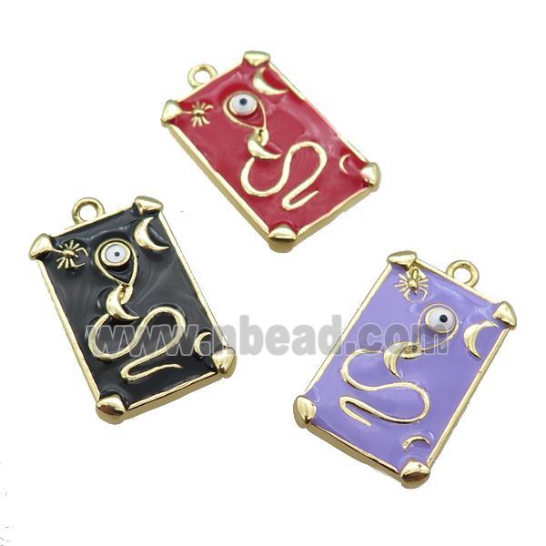 copper Tarot Card pendant with enamel, gold plated, mixed