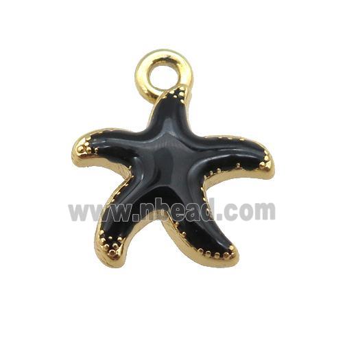copper Starfish pendant with black enamel, gold plated