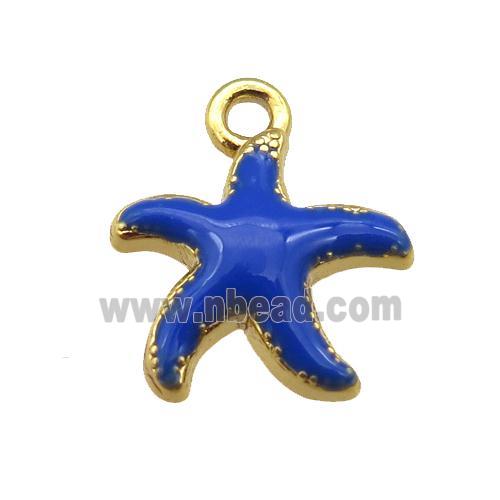 copper Starfish pendant with royalblue enamel, gold plated