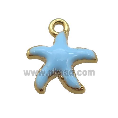 copper Starfish pendant with blue enamel, gold plated