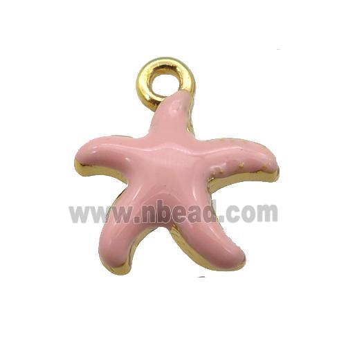 copper Starfish pendant with pink enamel, gold plated