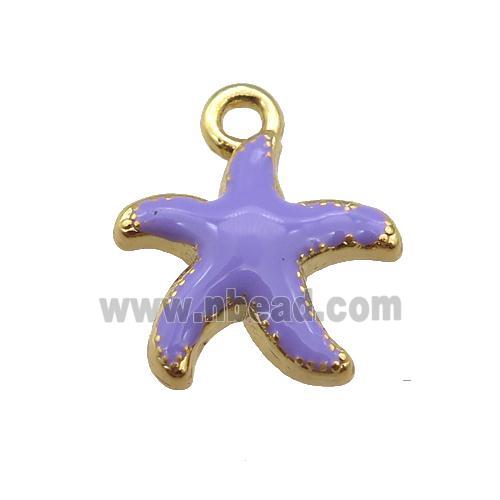 copper Starfish pendant with lavender enamel, gold plated