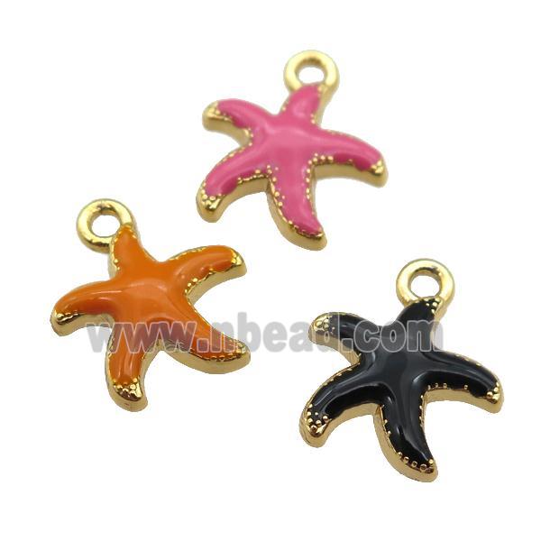 copper Starfish pendant with enamel, gold plated, mixed