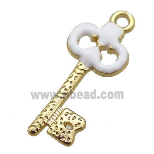 copper Key pendant with white enamel, gold plated