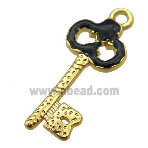 copper Key pendant with black enamel, gold plated