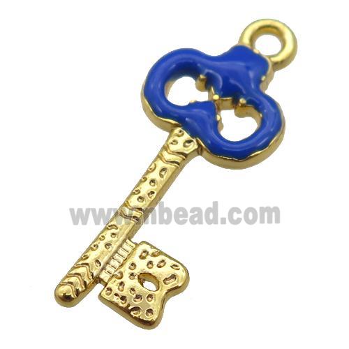 copper Key pendant with royalblue enamel, gold plated