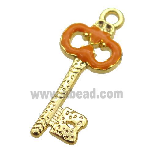 copper Key pendant with brown enamel, gold plated