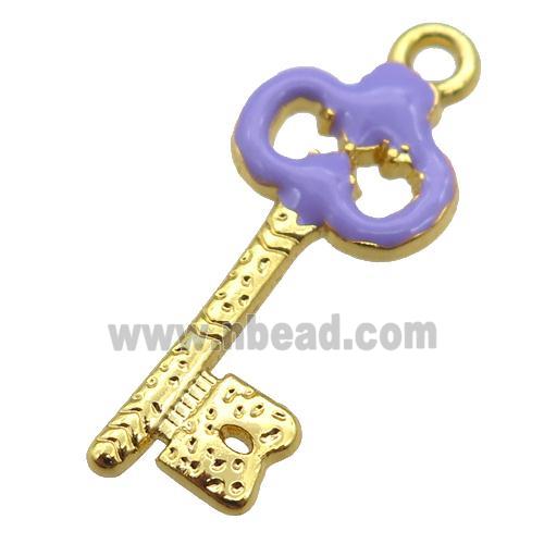 copper Key pendant with lavender enamel, gold plated