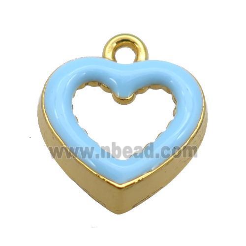 copper Heart pendant with lt.blue enamel, gold plated