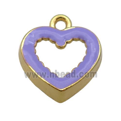 copper Heart pendant with lavender enamel, gold plated