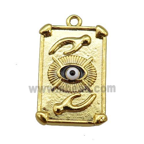copper Tarot Card pendant with black enamel eye, hand, gold plated