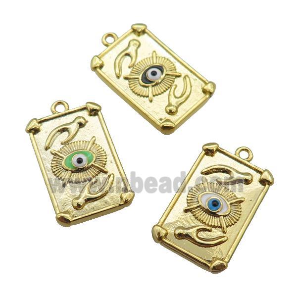 copper Tarot Card pendant with enamel eye, hand, gold plated, mixed