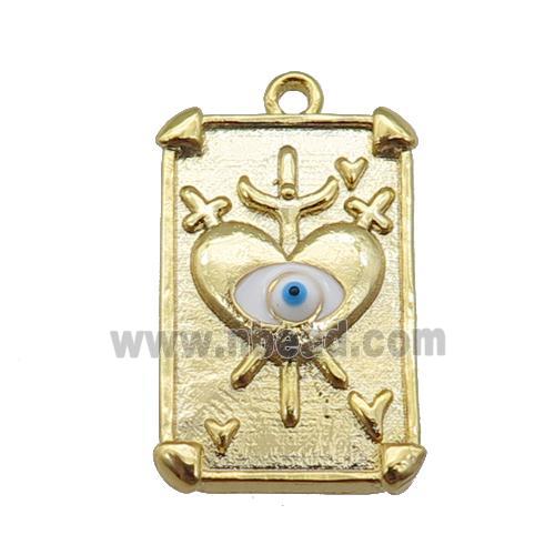 copper Tarot Card pendant with white enamel eye, sword, gold plated