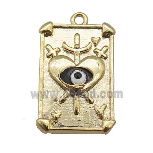 copper Tarot Card pendant with black enamel eye, sword, gold plated
