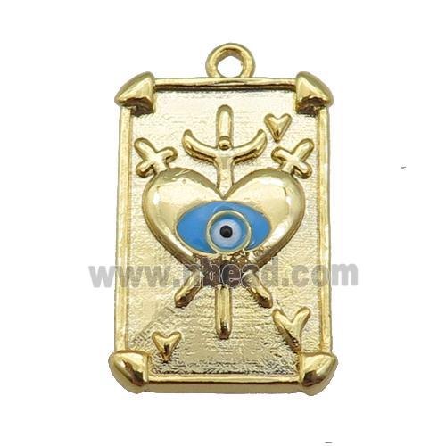 copper Tarot Card pendant with blue enamel eye, sword, gold plated
