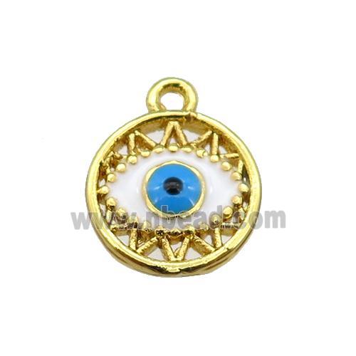 copper Evil eye pendant with white enamel, circle, gold plated